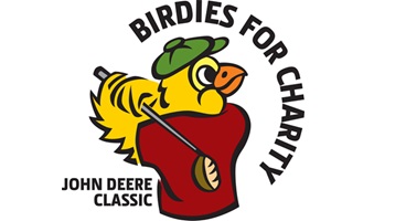 Birdies for Charity Logo - A yellow bird wearing a hat swinging a golf club. 